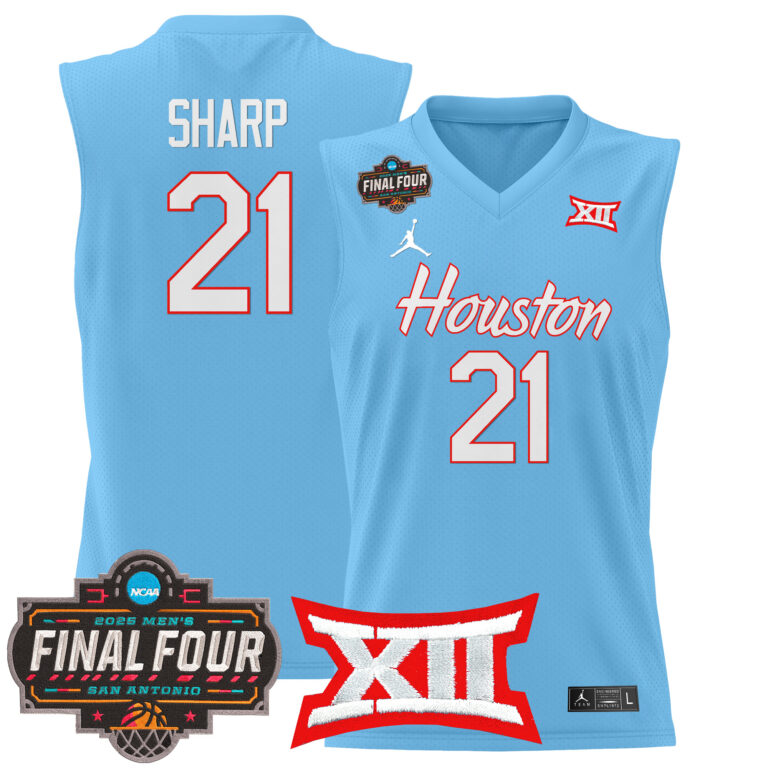 Men Houston Cougars #21 Sharp blue 2025 Final Four Patch NCAA Jersey style 2